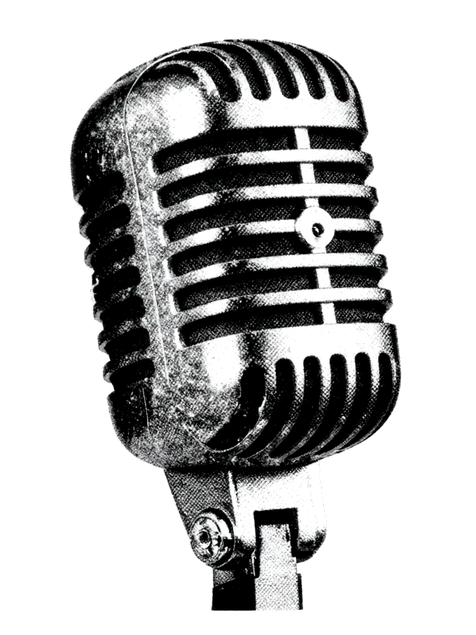 Photocopied halftone of a vintage broadcast microphone